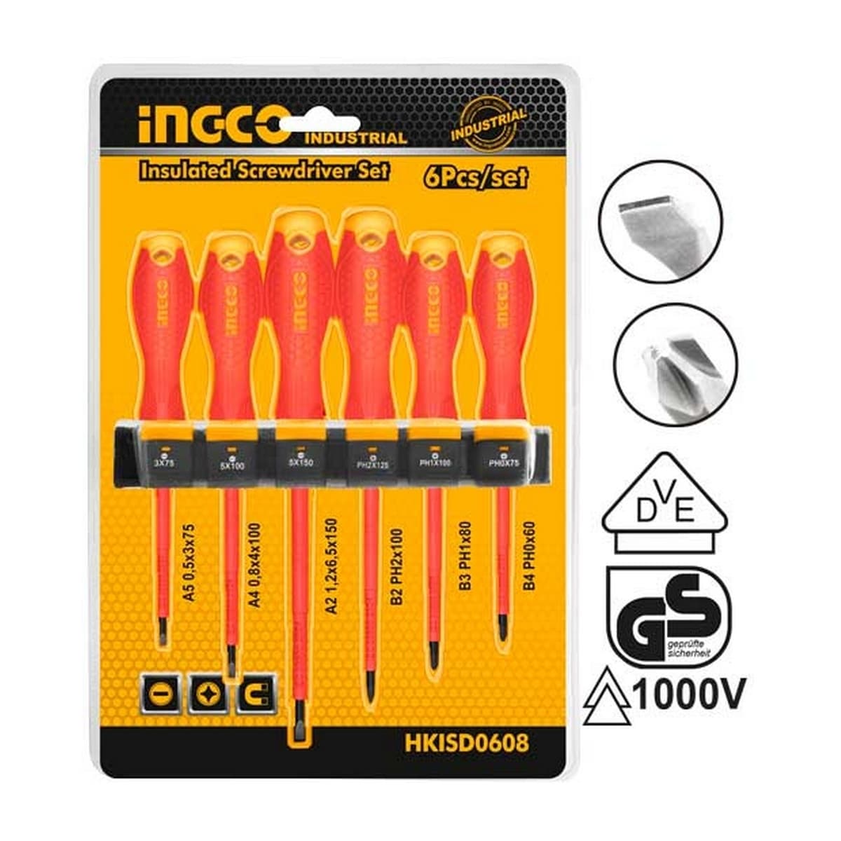 HKISD0608 ชุดไขควงด้ามกันไฟฟ้า 6 ชิ้น
